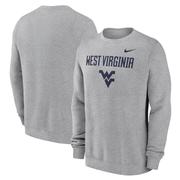 West Virginia Nike Primary Stack Club Fleece Crew